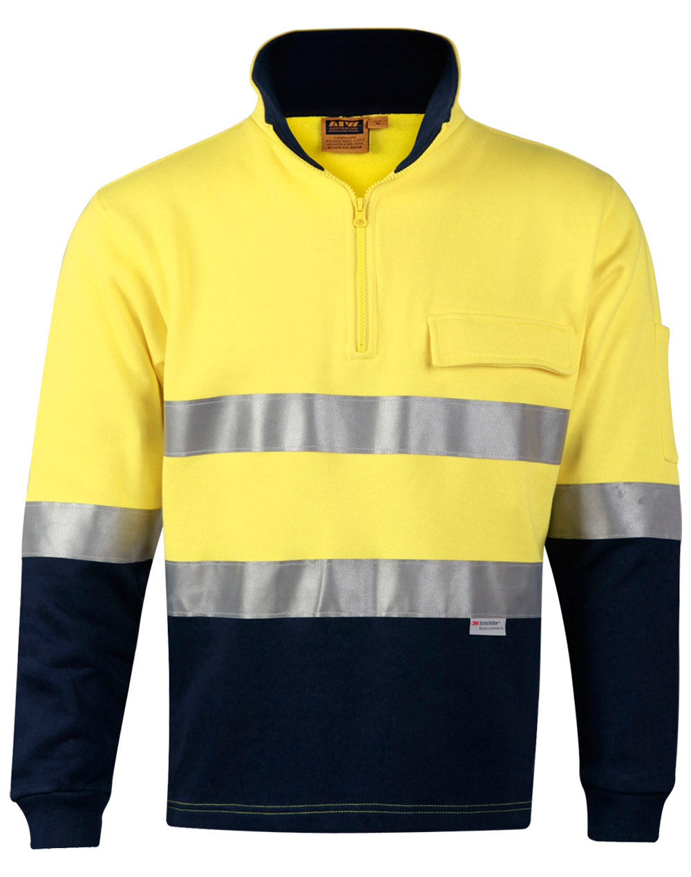 Hi-Vis Two Tone Cotton Fleece Sweat - Yellow/Navy - Front