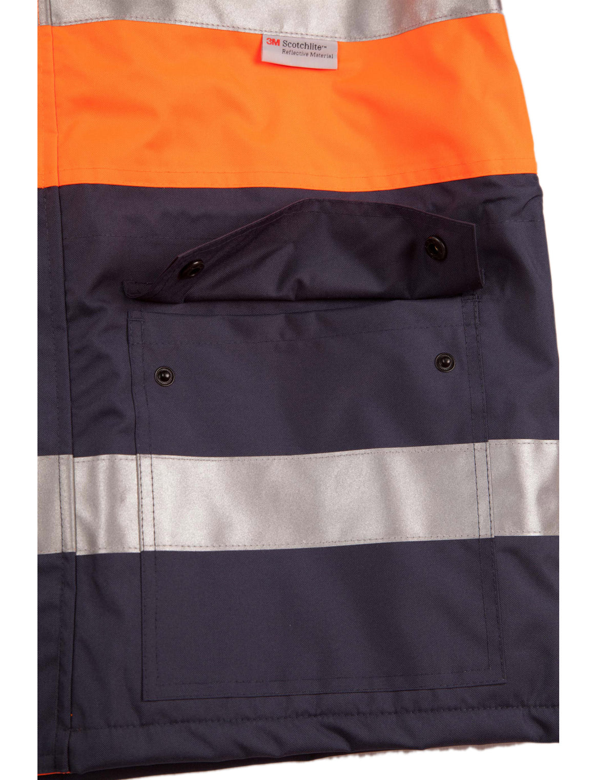 Hi-Vis Long Line Jacket Polar With Fleece Lining - Orange/Navy - View
