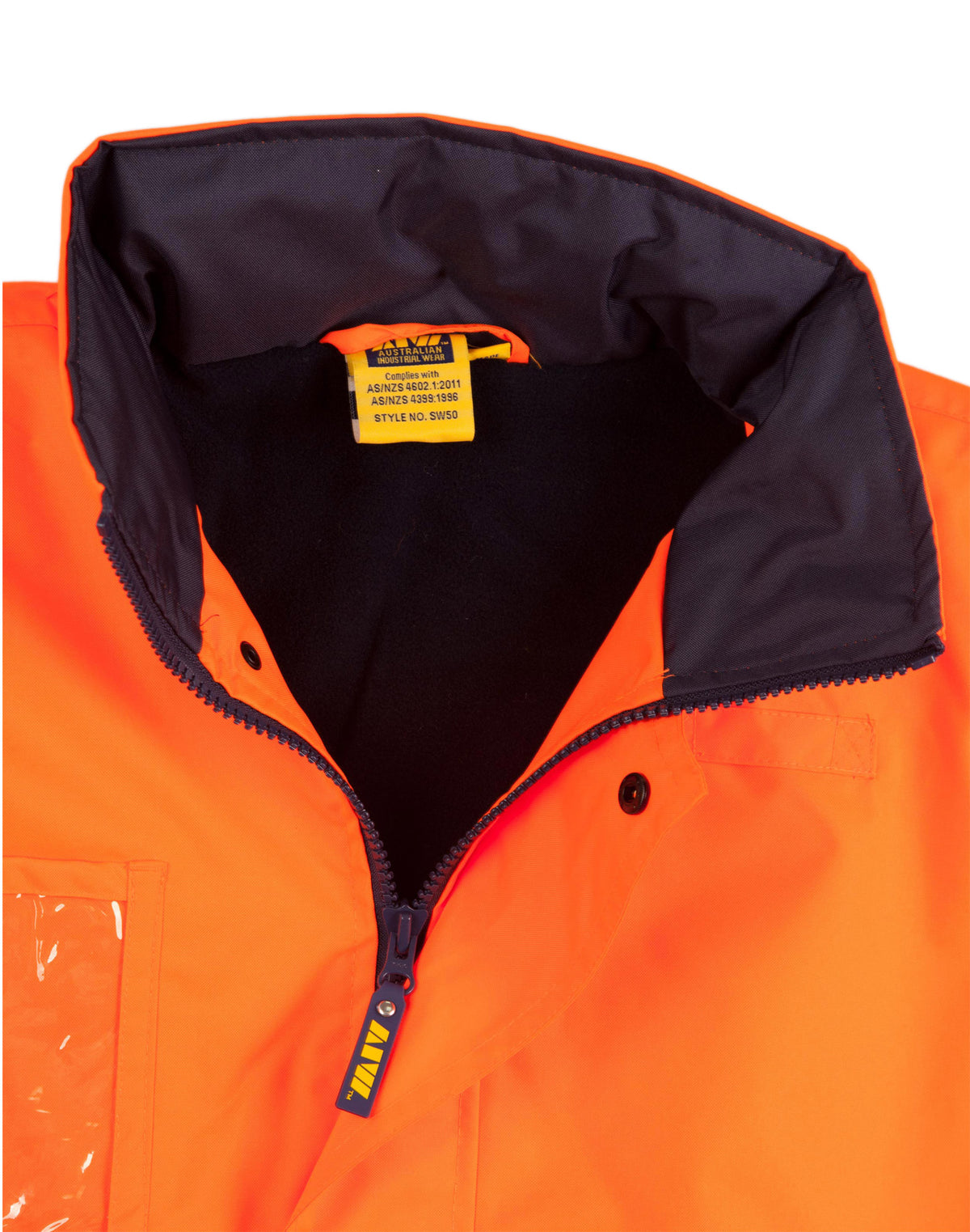 Hi-Vis Long Line Jacket Polar With Fleece Lining - Orange/Navy - View