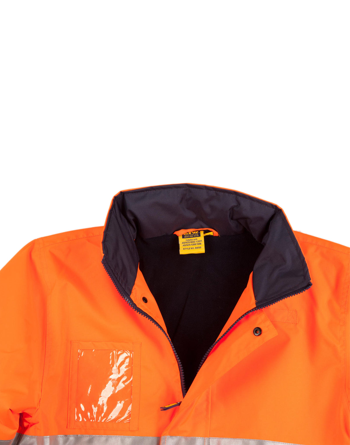 Hi-Vis Long Line Jacket Polar With Fleece Lining - Orange/Navy - View