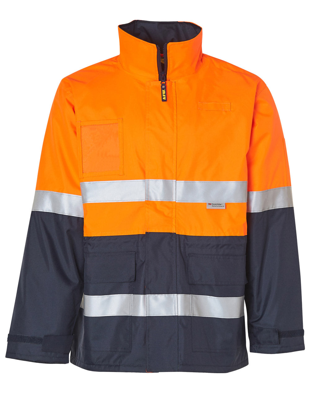 Hi-Vis Long Line Jacket Polar With Fleece Lining - Orange/Navy - Front