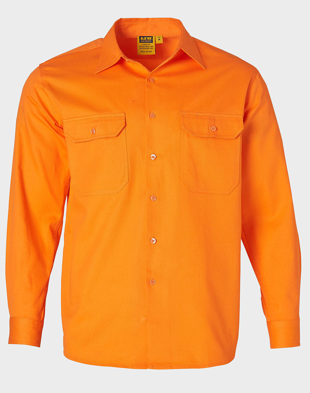 Men's Hi-Vis L/S Drill Shirt - Orange - Front