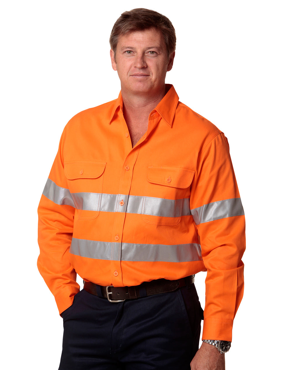 Cotton Drill Safety Shirt - Unisex - Orange - View