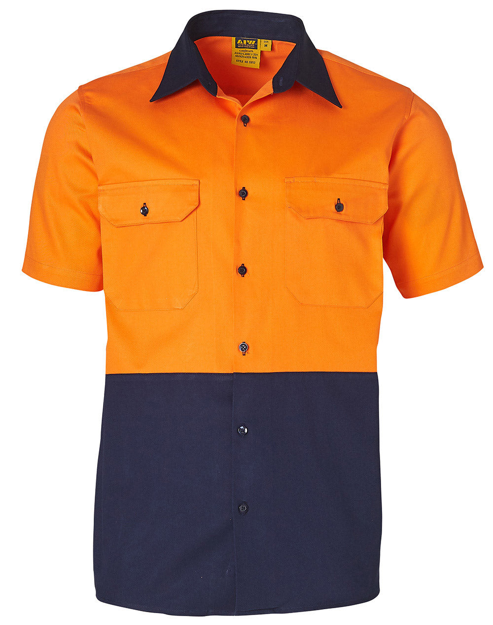 Cotton Drill Safety Shirt - Orange/Navy - Front