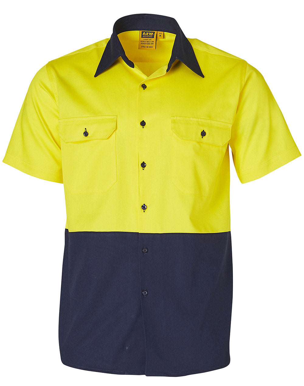 Cotton Drill Safety Shirt - Yellow/Navy - Front