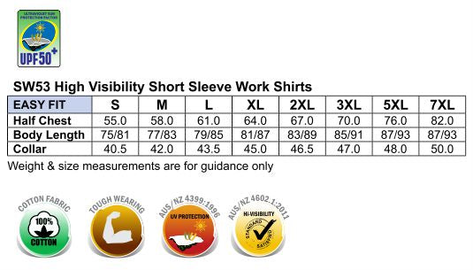 Cotton Drill Safety Shirt - Size guide
