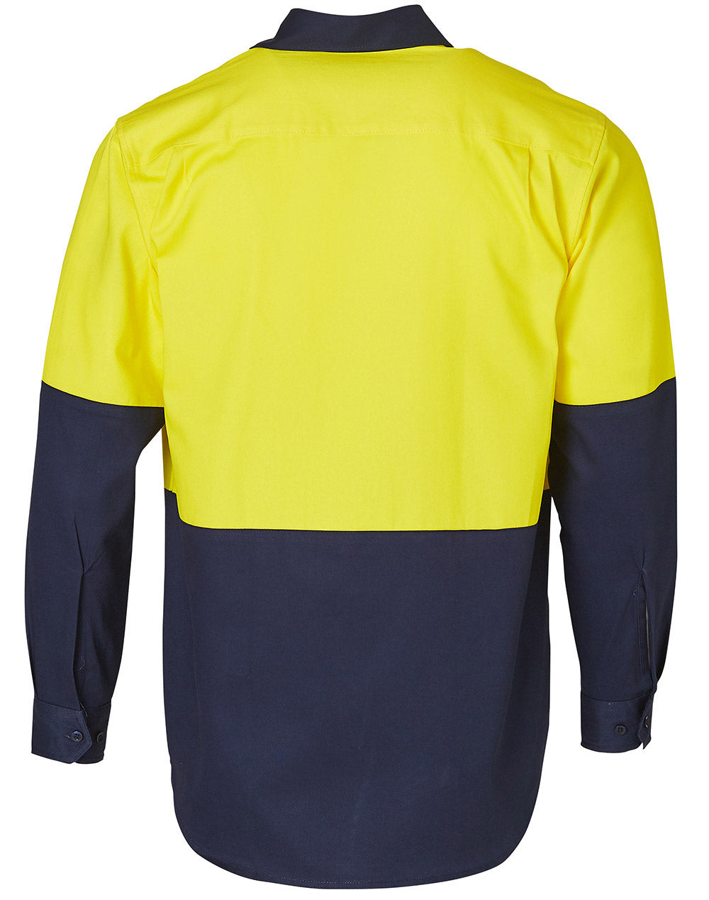Cotton Drill Safety Shirt - Yellow/Navy - Back