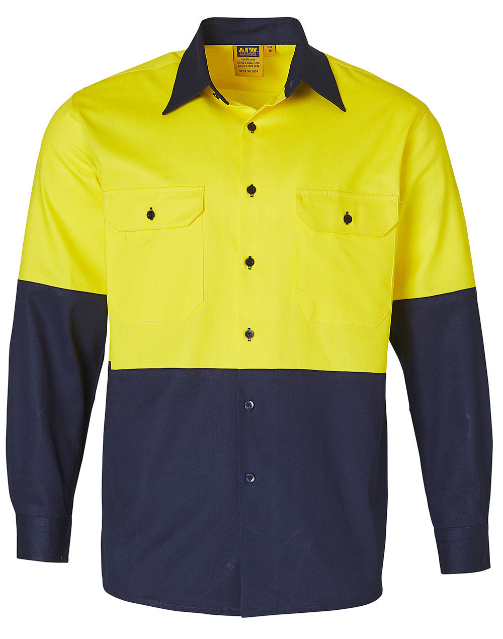 Cotton Drill Safety Shirt - Yellow/Navy - Front