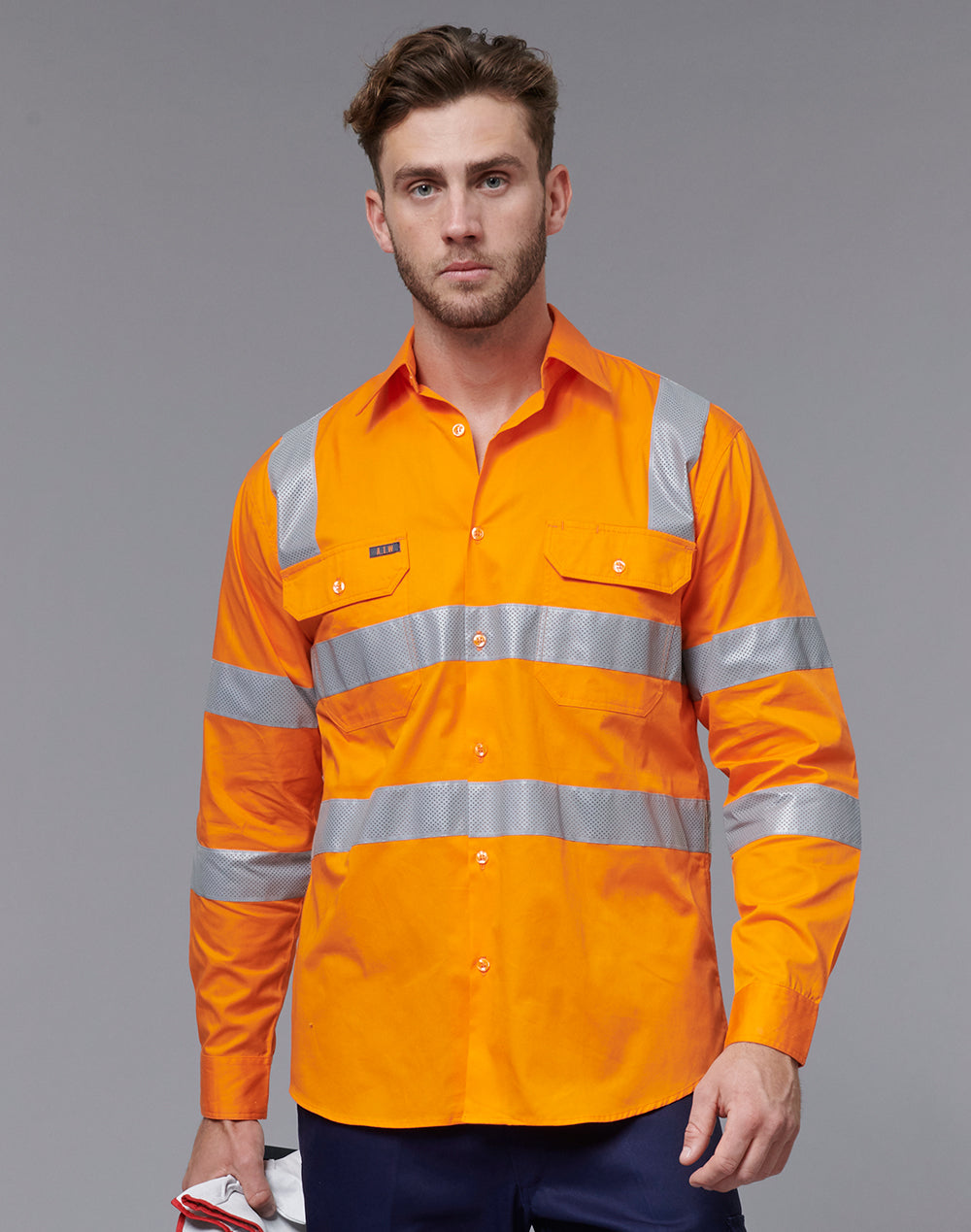 VIC Rail Lightweight Safety Shirt- Unisex - Orange - Model