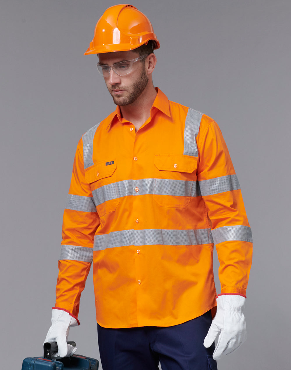 VIC Rail Lightweight Safety Shirt- Unisex - Orange - Model