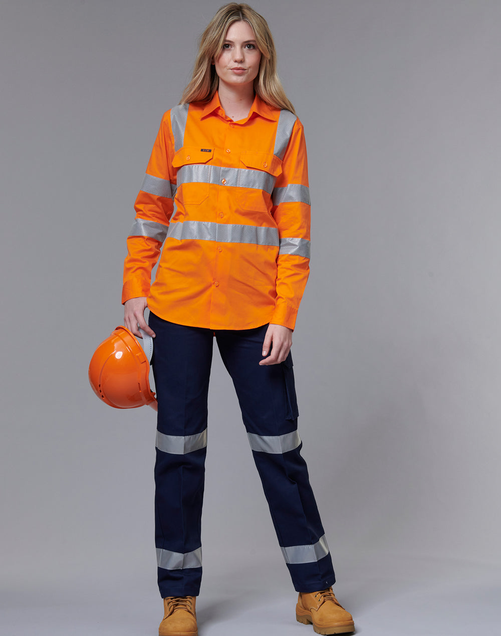 Ladies' Heavy Cotton Drill Cargo Pants With Biomotion 3M Tapes - Navy - View