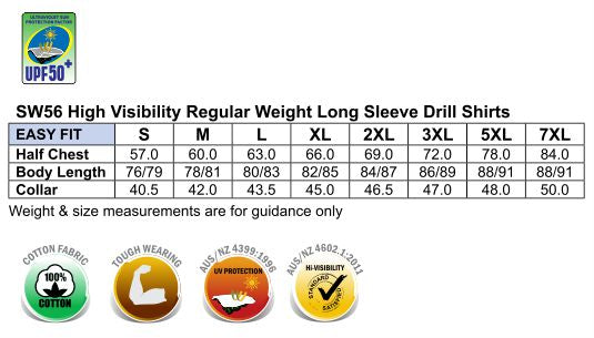 Cotton Drill Safety Shirt - Size guide
