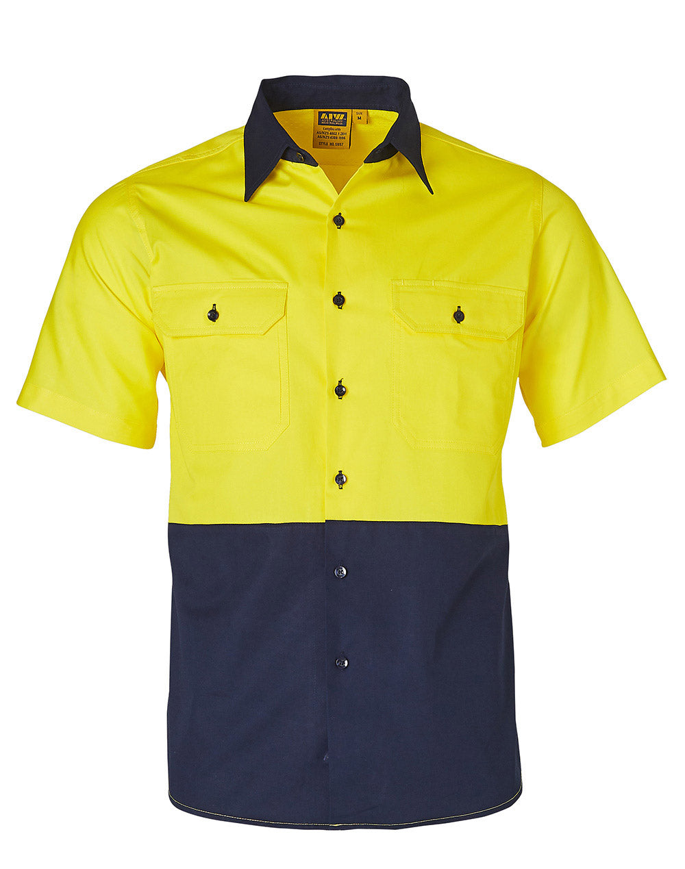 Short Sleeve Safety Shirt - Yellow/Navy - Front