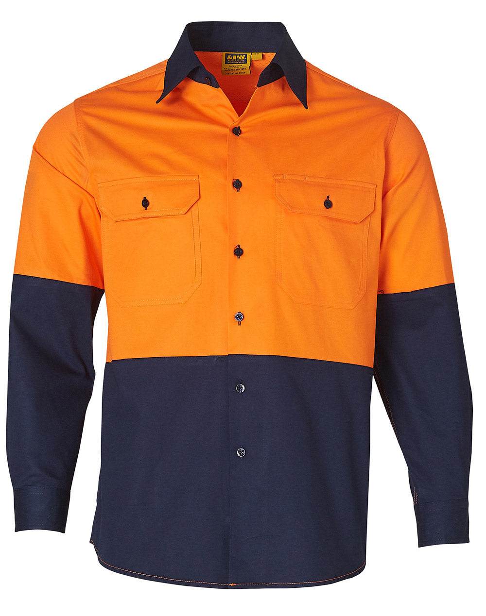 Long Sleeve Safety Shirt - Orange/Navy - Front