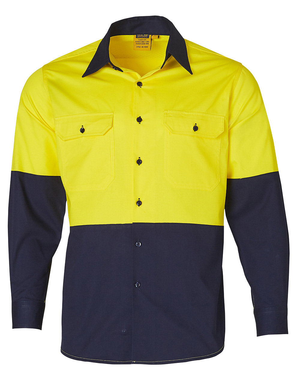 Long Sleeve Safety Shirt - Yellow/Navy - Front
