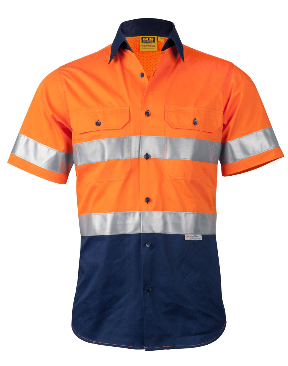 Short Sleeve Safety Shirt - Orange/Navy - Front