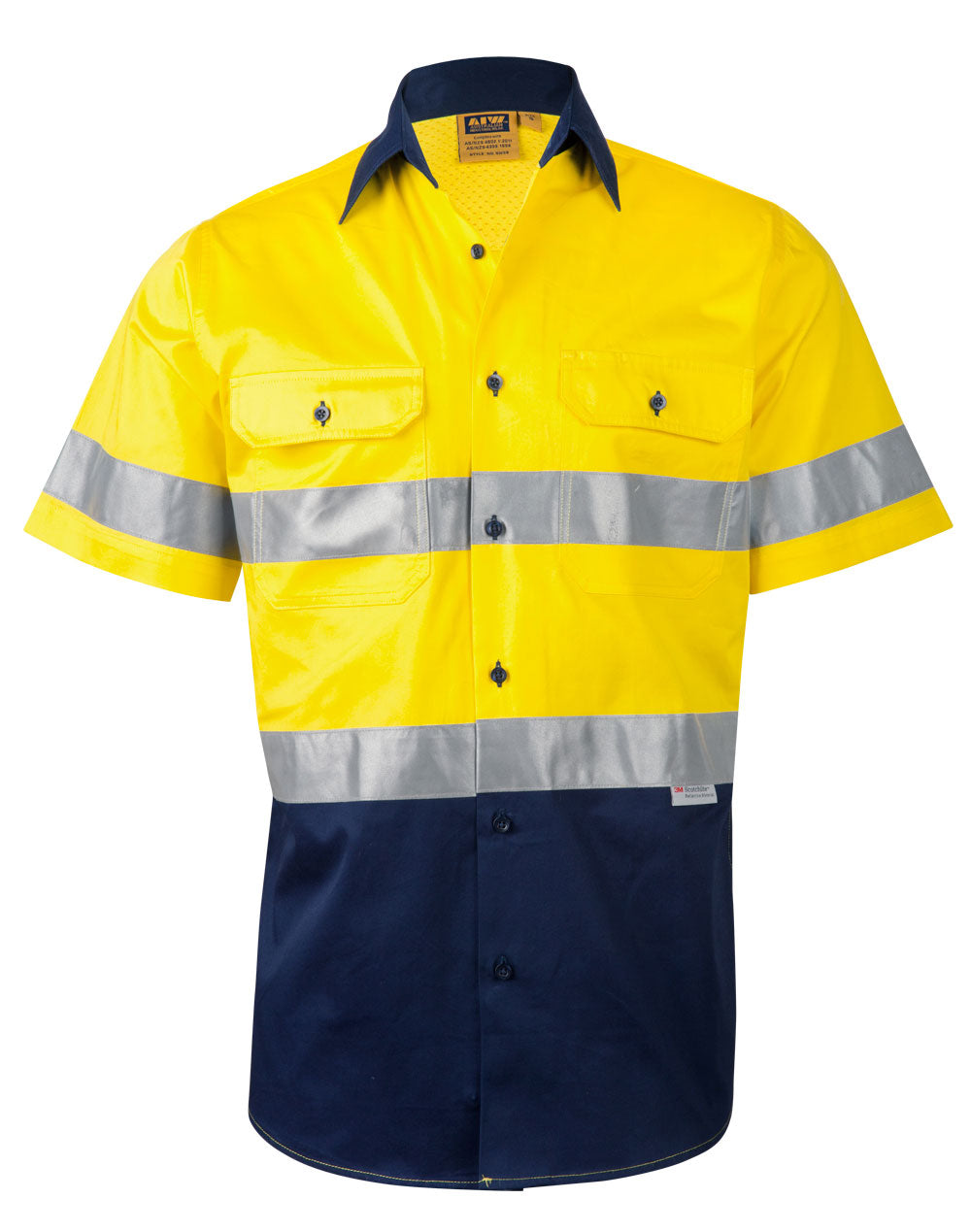 Short Sleeve Safety Shirt - Yellow/Navy - Front