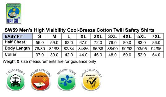 Short Sleeve Safety Shirt - Size guide