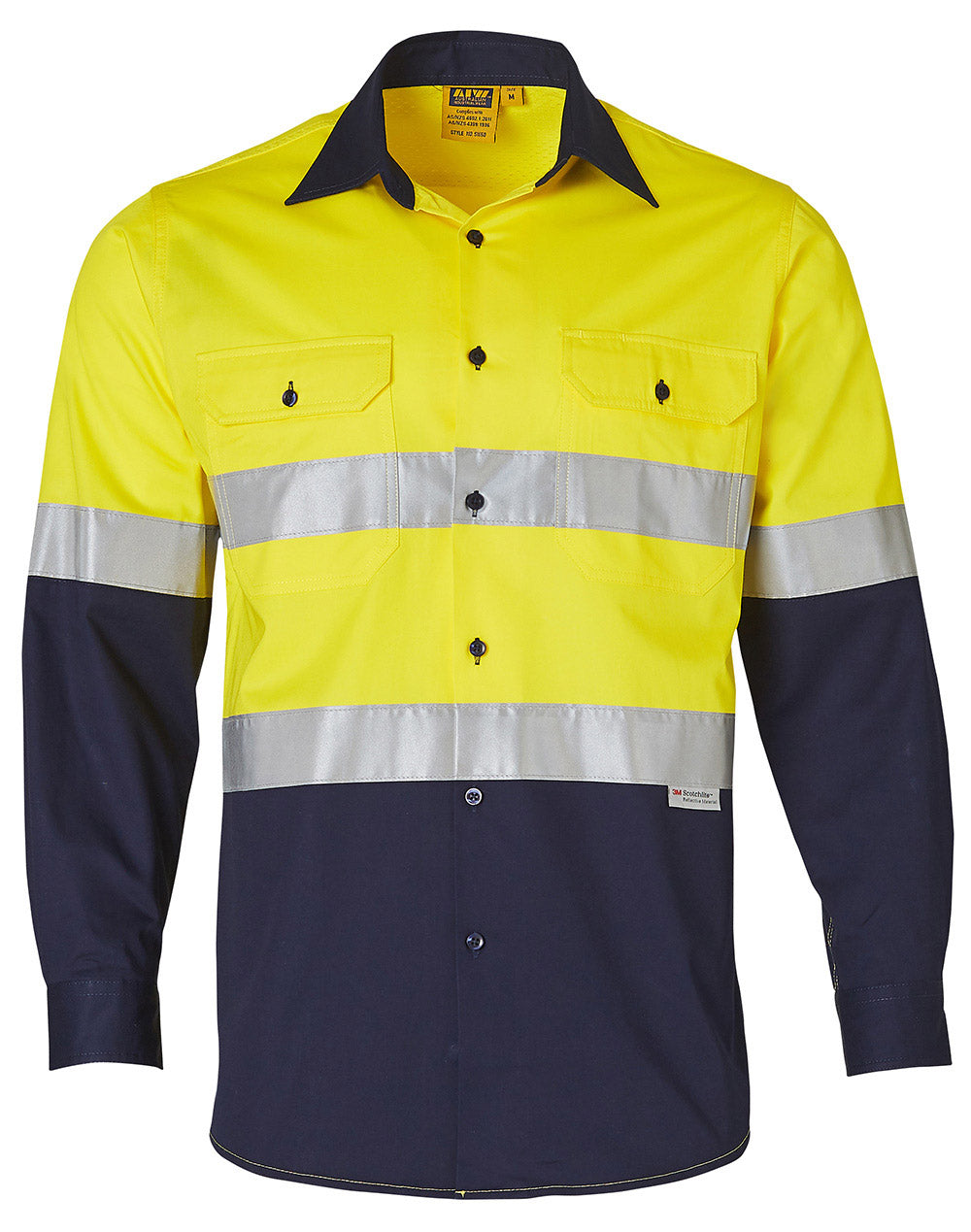 Long Sleeve Safety Shirt - FluoroYellow/Navy - Front
