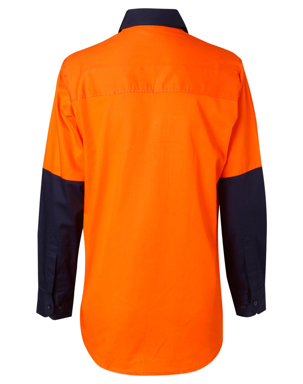 Women's Long Sleeve Safety Shirt - FluoroOrange/Navy - Back