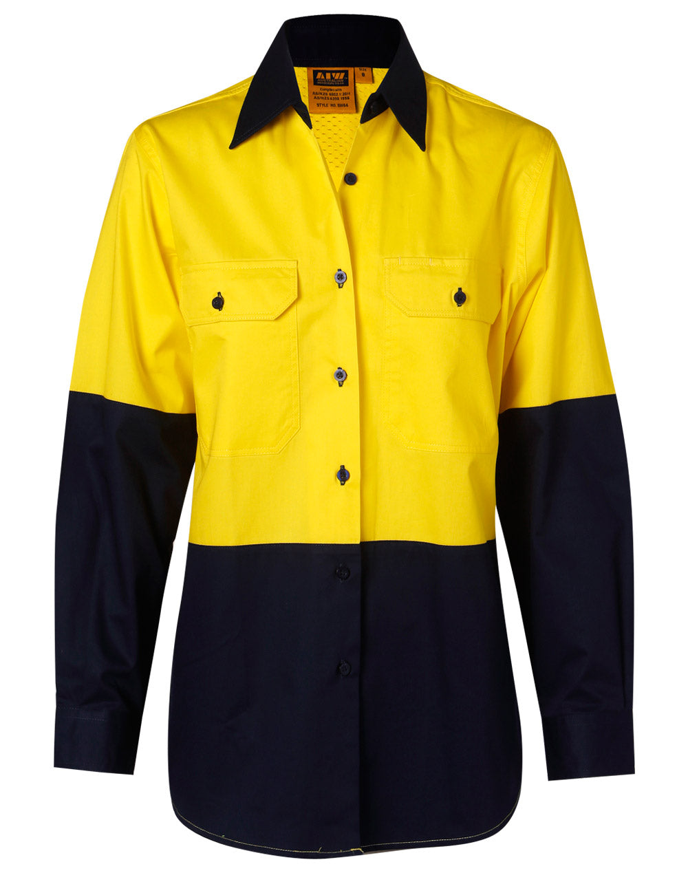 Women's Long Sleeve Safety Shirt - FluoroYellow/Navy - Front