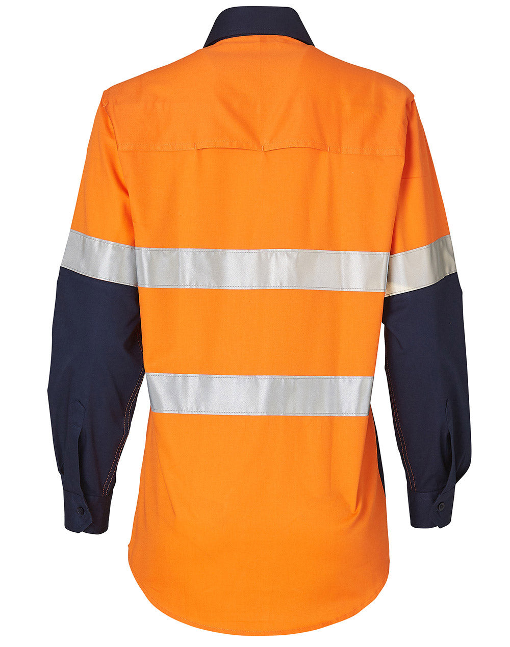 Women's Long Sleeve Safety Shirt - FluoroOrange/Navy - Back
