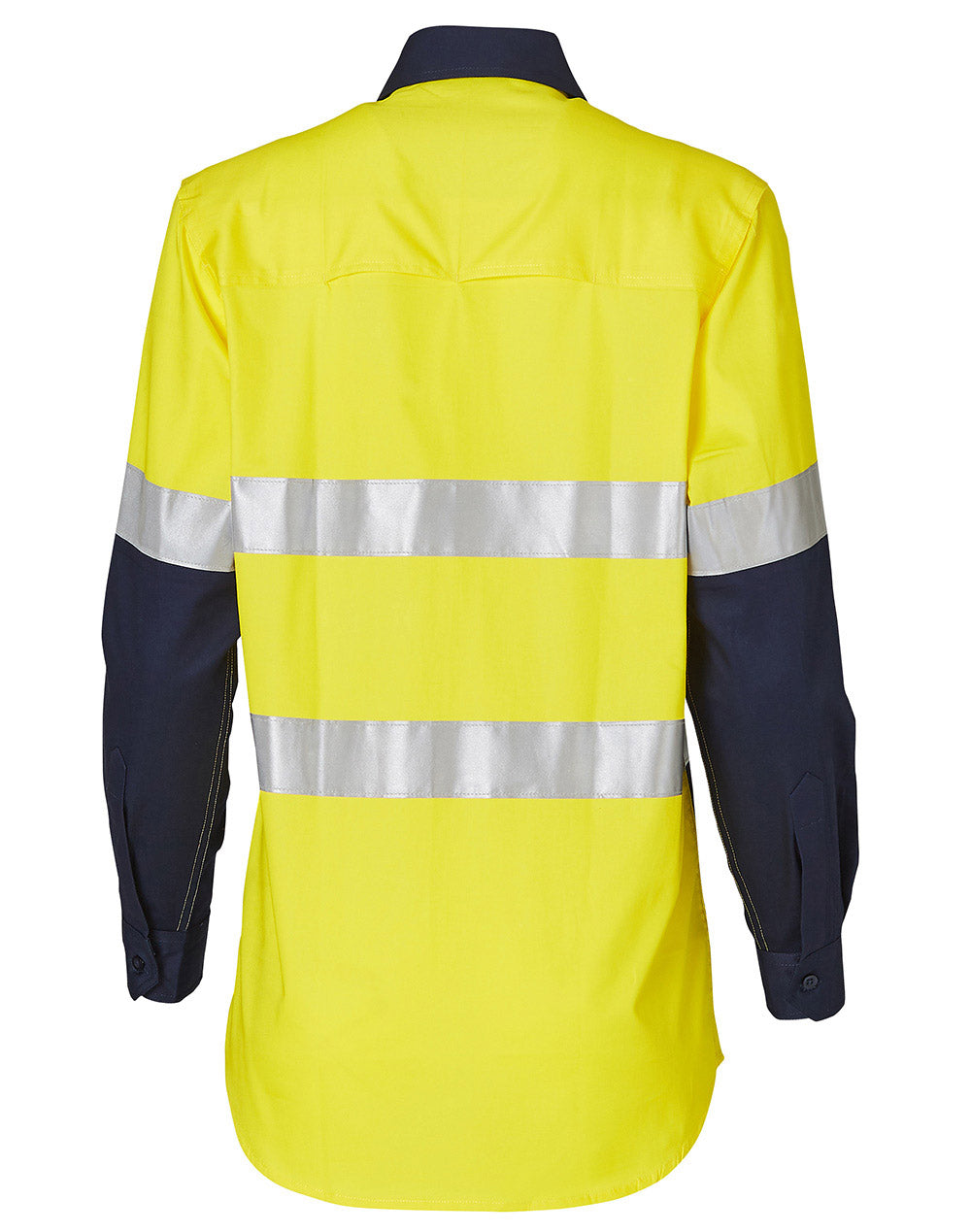 Women's Long Sleeve Safety Shirt - FluoroYellow/Navy - Back