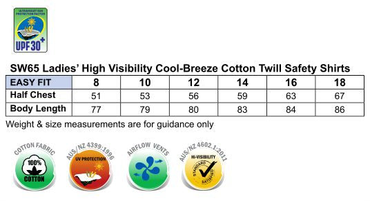 Women's Long Sleeve Safety Shirt - Size guide