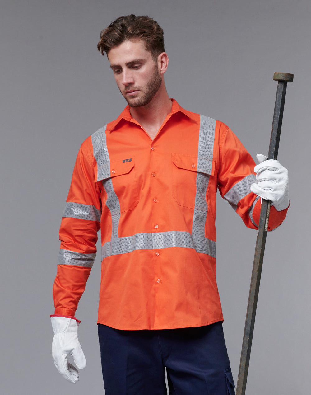NSW Rail Lightweight Safety Shirt - Orange - Model