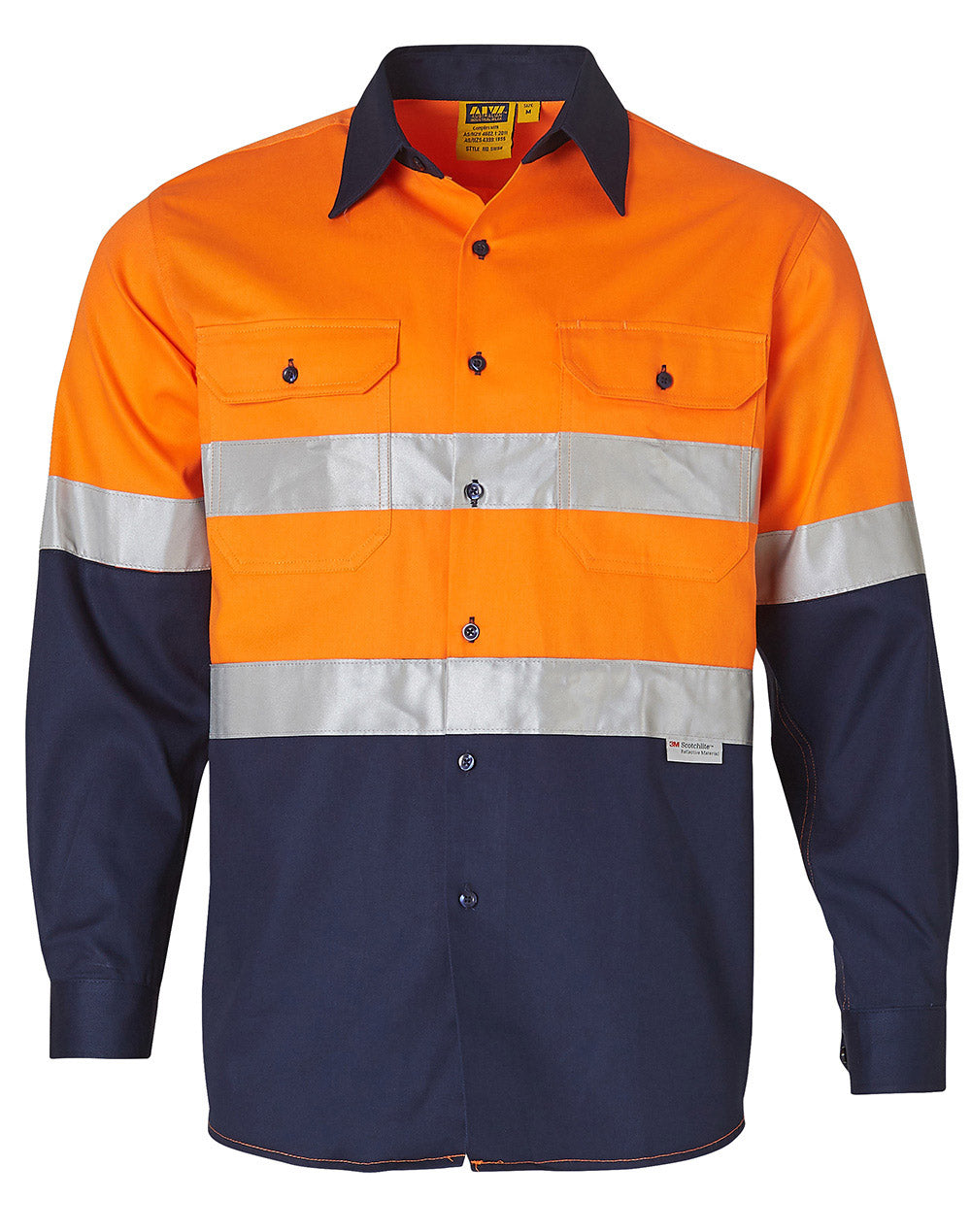 Long Sleeve Safety Shirt - Orange/Navy - Front