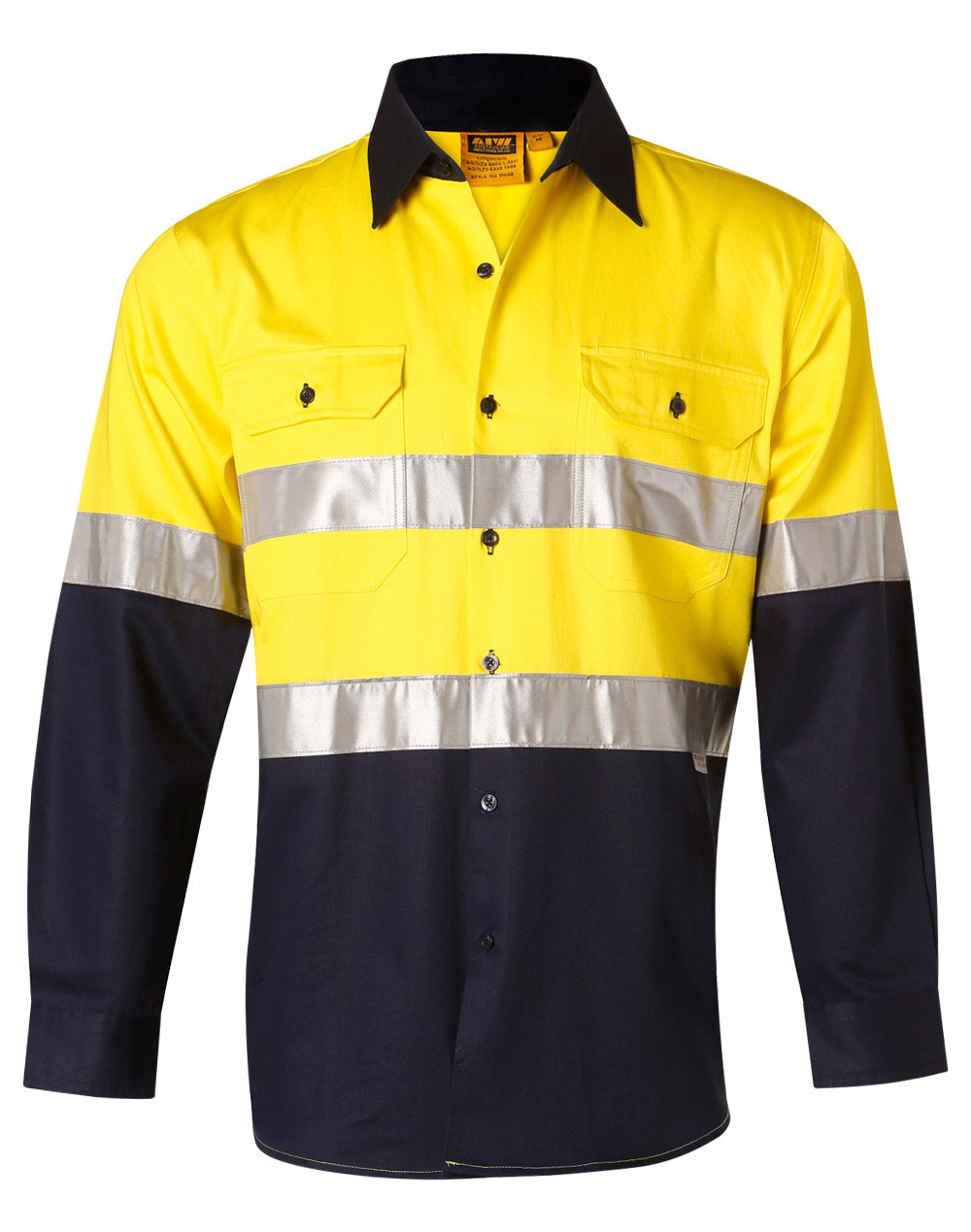 Long Sleeve Safety Shirt - Yellow/Navy - Front