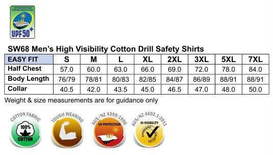 Long Sleeve Safety Shirt - Size guide
