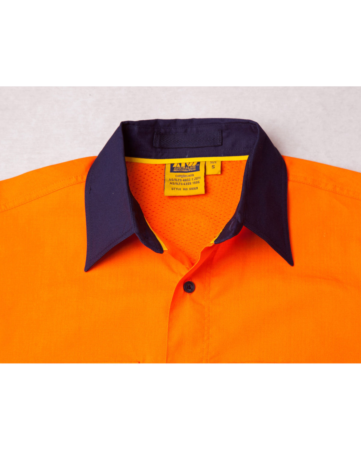Rip-Stop Long Sleeve Safety Shirt - Orange/Navy - View