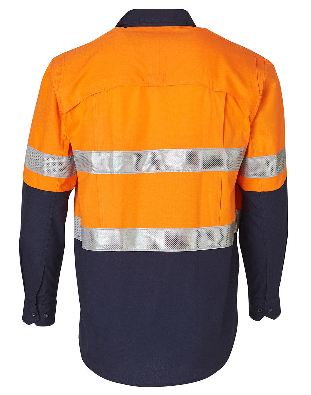 Rip-Stop Long Sleeve Safety Shirt - Orange/Navy - Back