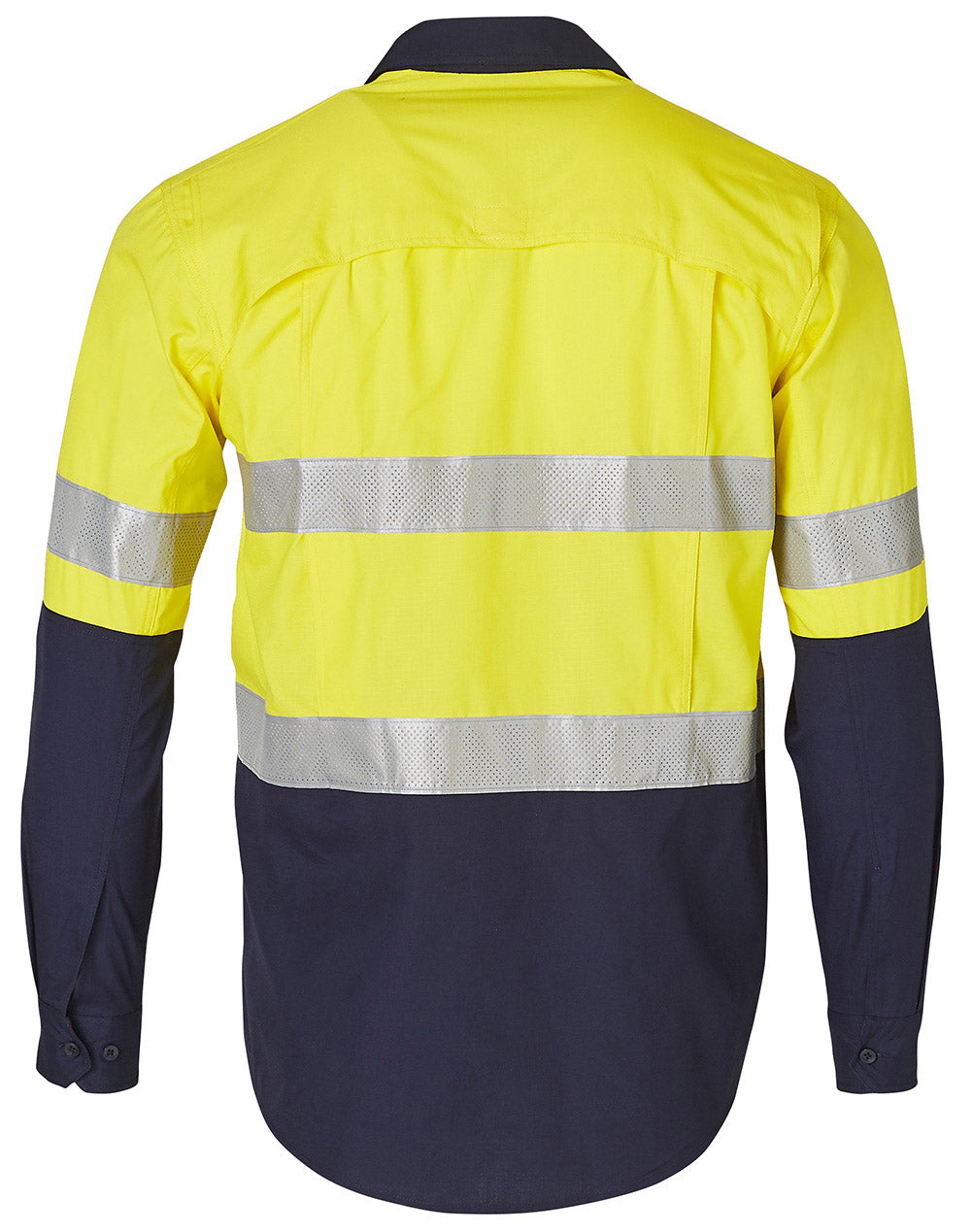 Rip-Stop Long Sleeve Safety Shirt - Yellow/Navy - Back