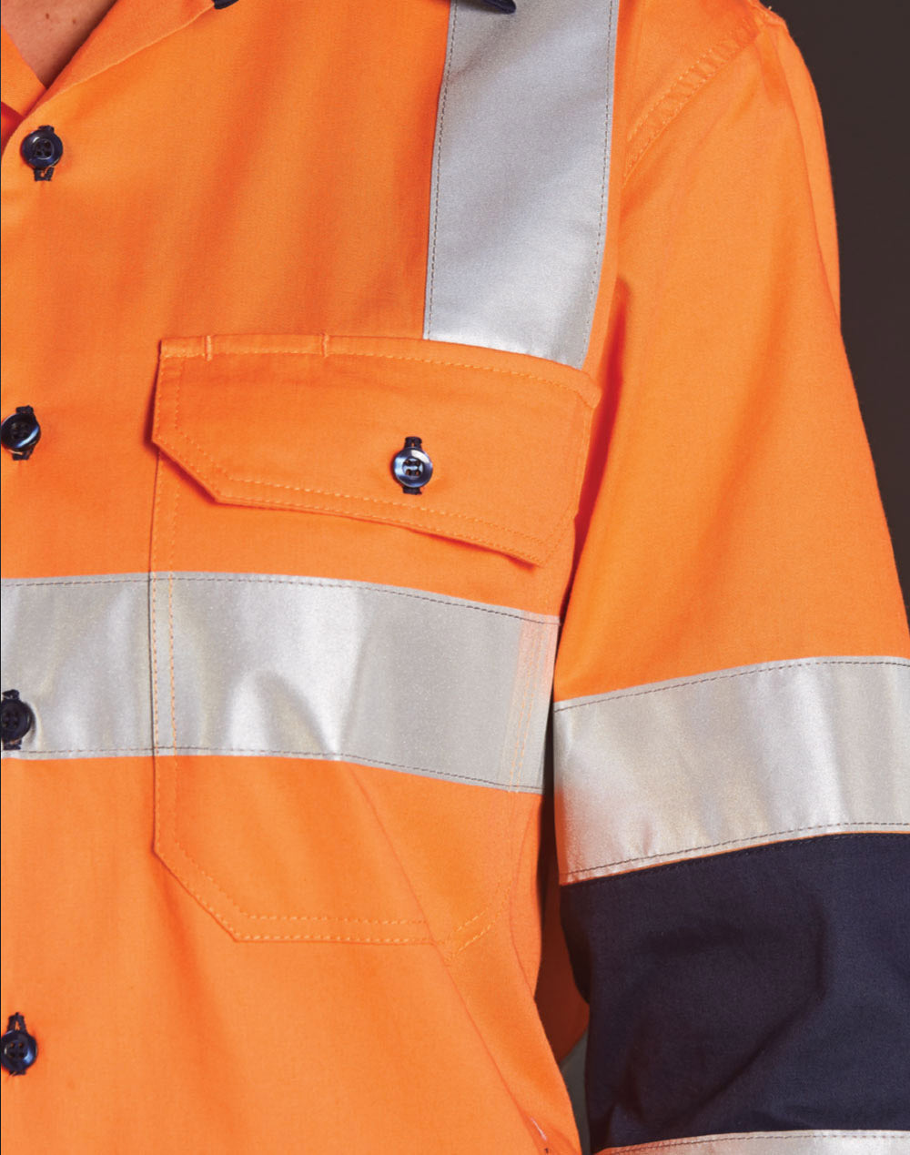 biomotion day/night light weight safety shirt with x back tape configuration - Orange/Navy - View