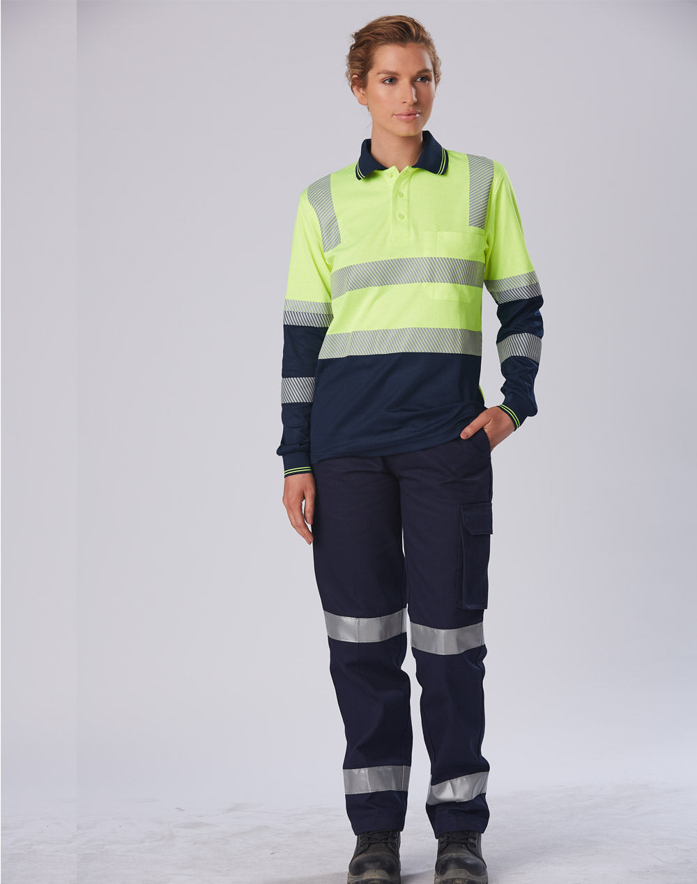 Unisex Truedry® Biomotion Segmented Ls Safety Polo - Yellow/Navy - Model