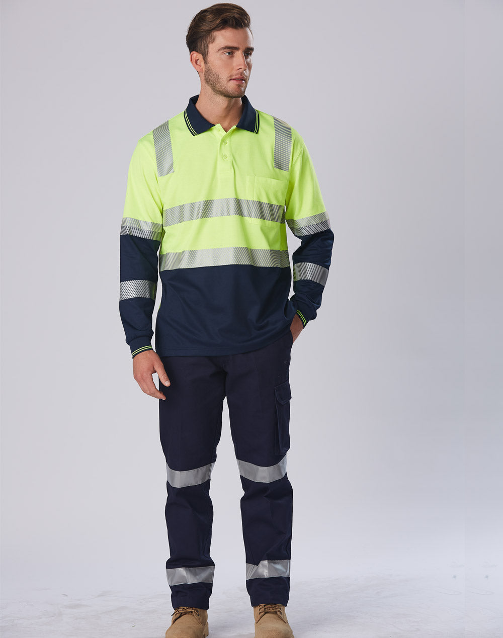 Unisex Truedry® Biomotion Segmented Ls Safety Polo - Yellow/Navy - Model