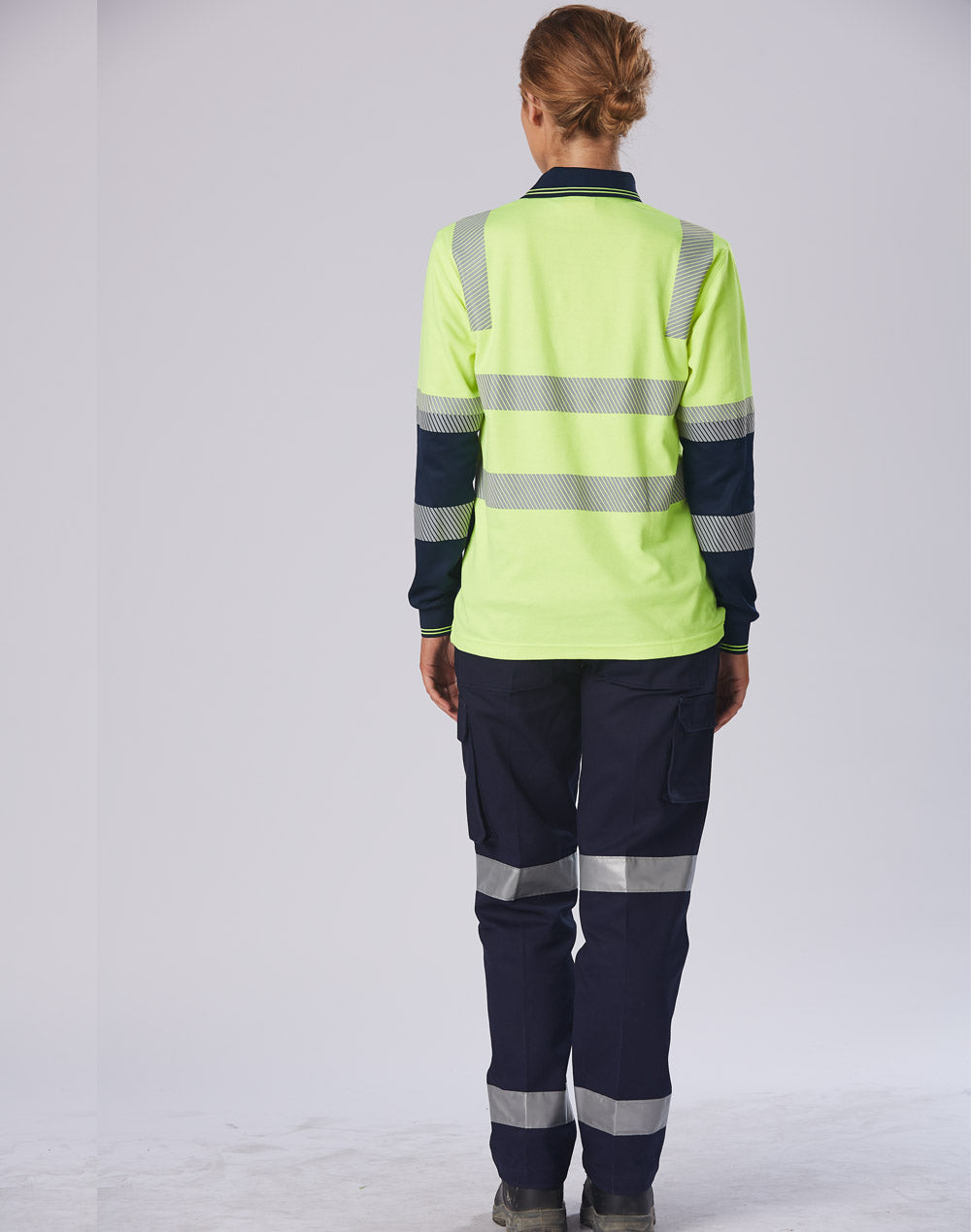 Unisex Truedry® Biomotion Segmented Ls Safety Polo - Yellow/Navy - Back