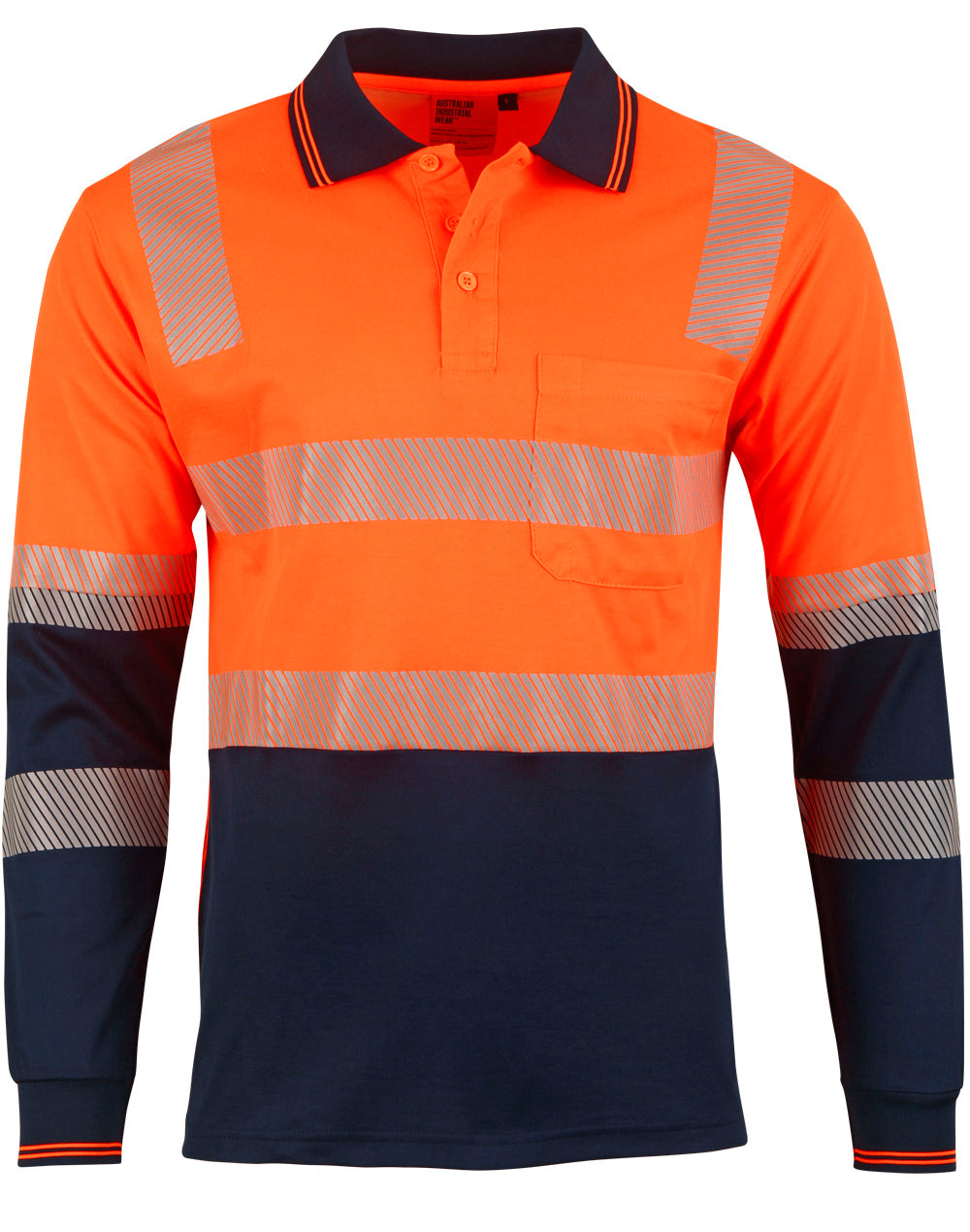 Unisex Truedry® Biomotion Segmented Ls Safety Polo - Orange/Navy - Front