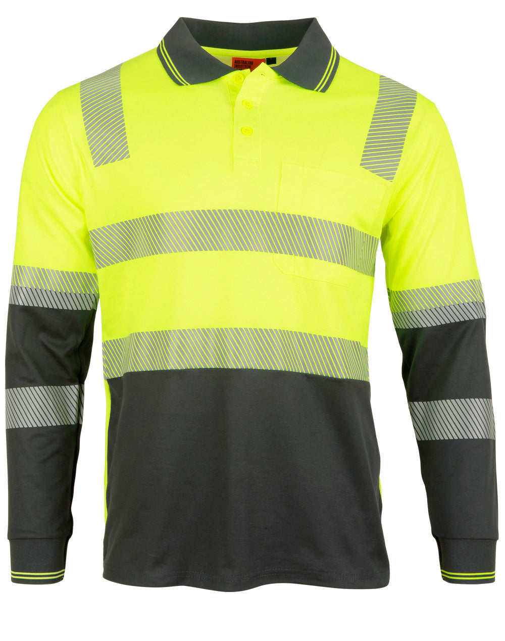Unisex Truedry® Biomotion Segmented Ls Safety Polo - Yellow/Charcoal - Front