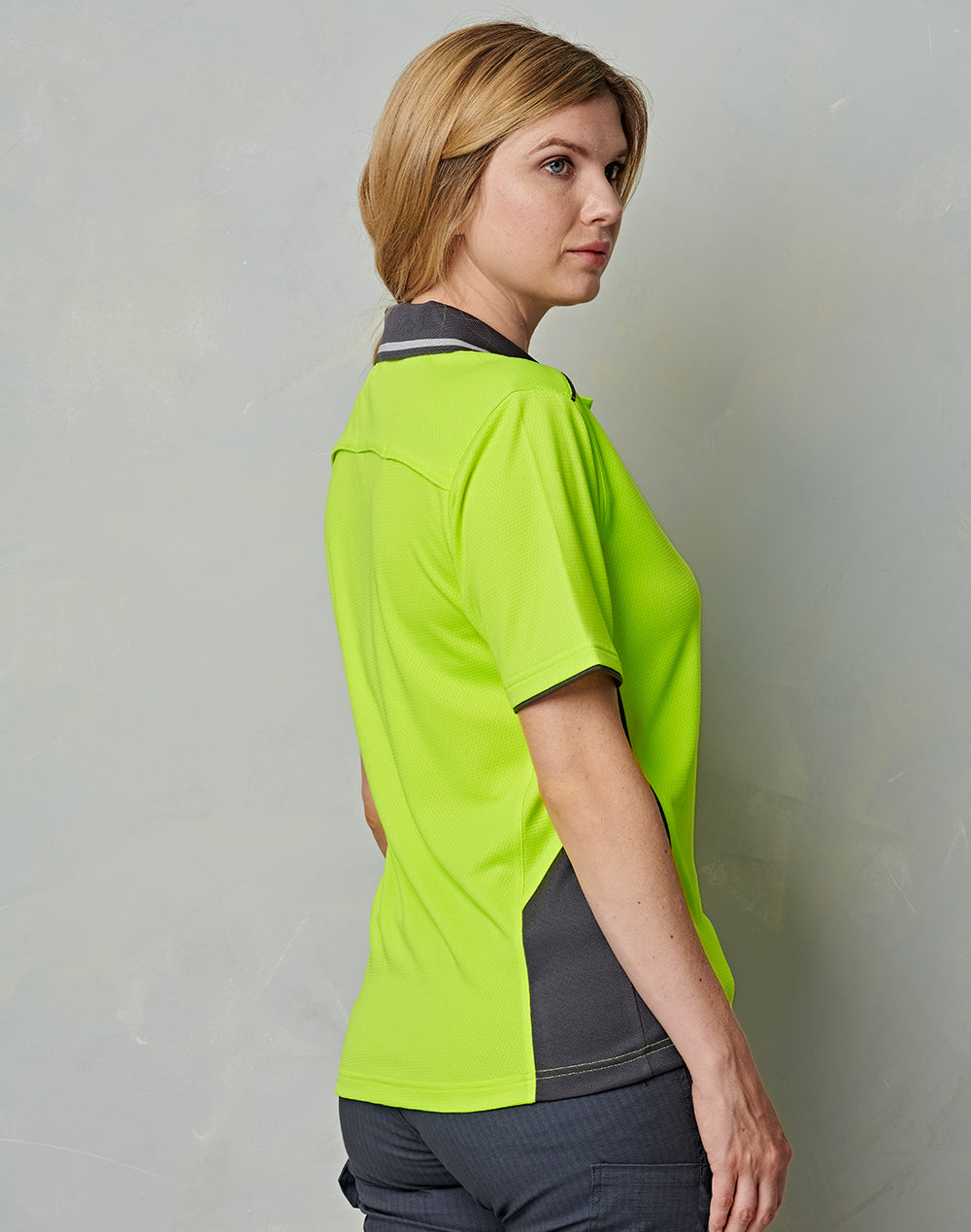 Unisex Hi-Vis Bamboo Charcoal Vented Ss Polo - Yellow/Ash - View