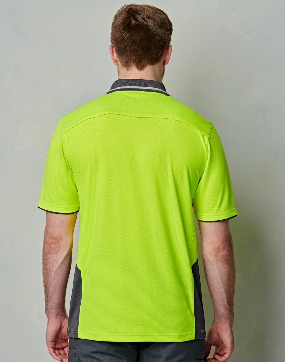 Unisex Hi-Vis Bamboo Charcoal Vented Ss Polo - Yellow/Ash - Back