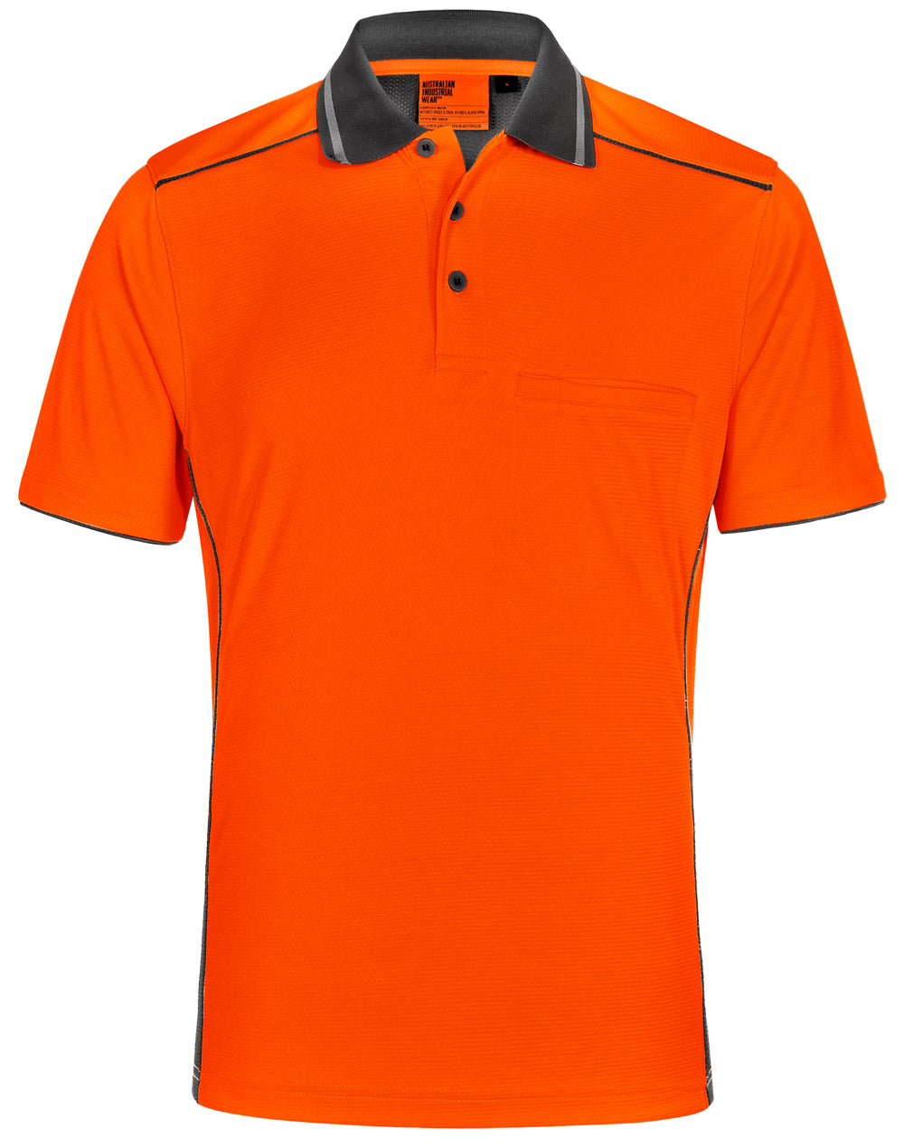 Unisex Hi-Vis Bamboo Charcoal Vented Ss Polo - Orange/Ash - Front