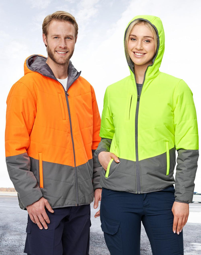 Unisex Hi-Vis Modern Styling Hooded Puffer Jacket