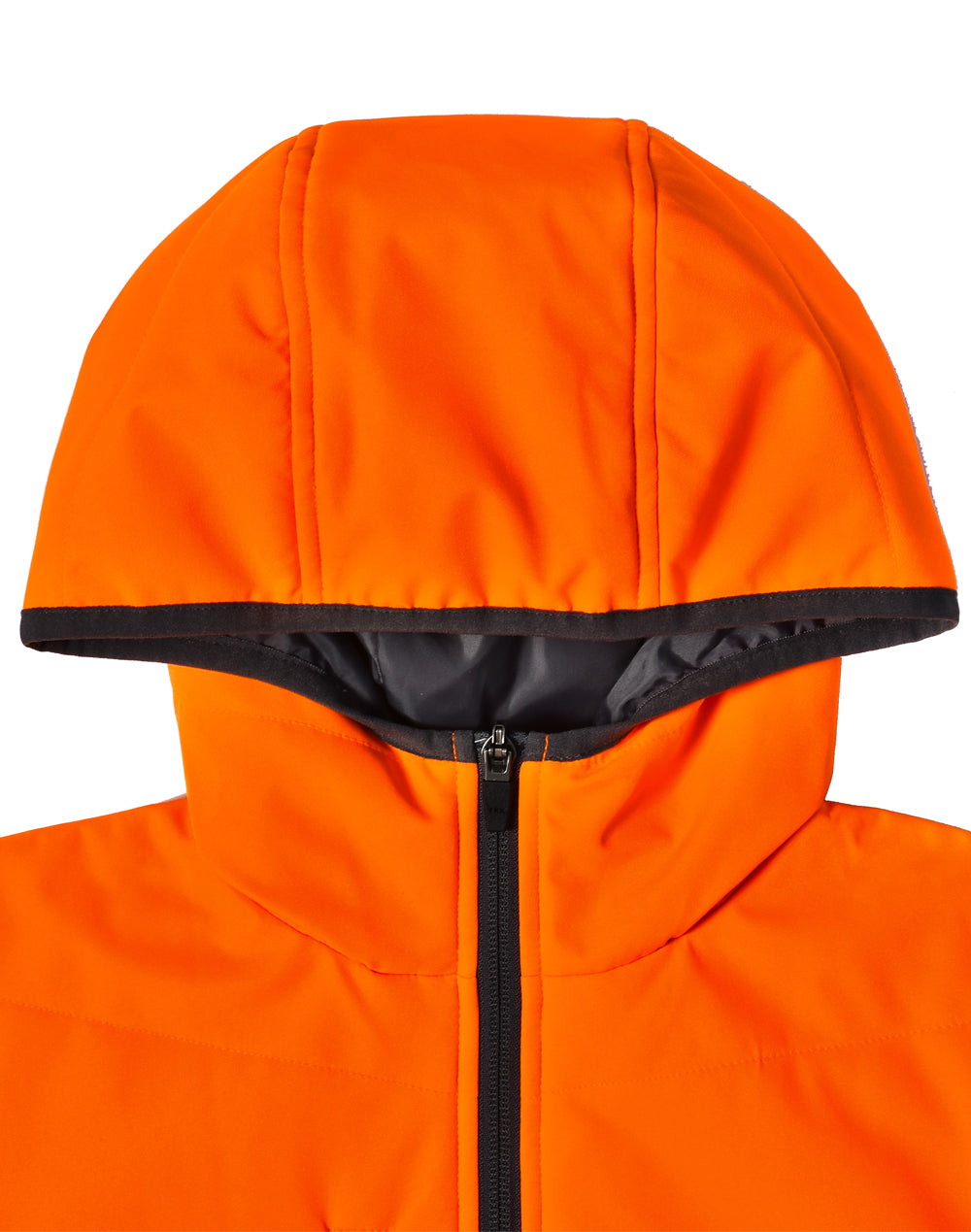 Unisex Hi-Vis Modern Styling Hooded Puffer Jacket - Orange/Ash - View