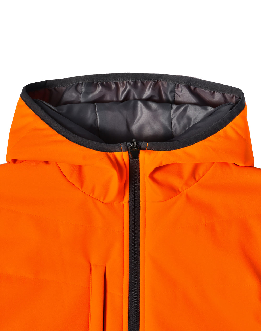 Unisex Hi-Vis Modern Styling Hooded Puffer Jacket - Orange/Ash - View
