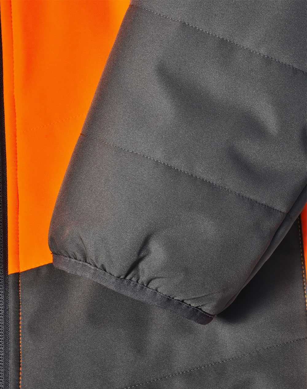 Unisex Hi-Vis Modern Styling Hooded Puffer Jacket - Orange/Ash - View