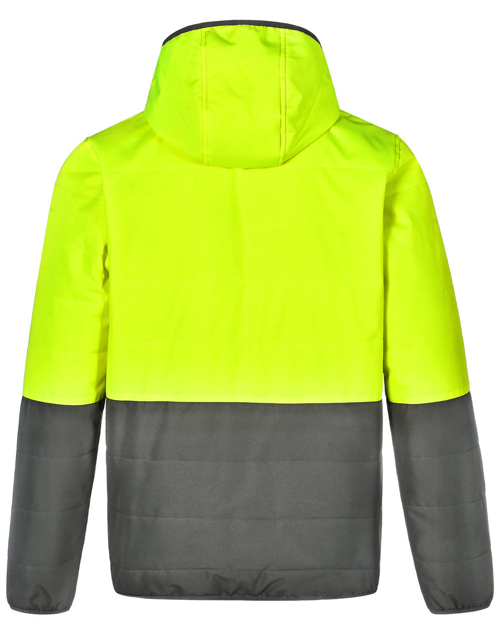 Unisex Hi-Vis Modern Styling Hooded Puffer Jacket - Yellow/Ash - Back