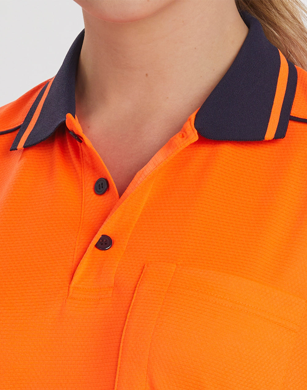 Unisex Hi-Vis Bamboo Charcoal Ss Polo - Orange/Navy - View